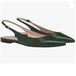 FOWT Dark Green Pointed Toe Slingback Buckle Strap Womens Flats Comfort Sandals